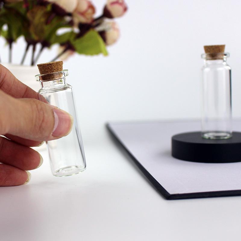 1mL Drift Bottle: Wood Stopper, Glass, Aluminum Lid – Creative Mini Wishing Bottle for Decor.