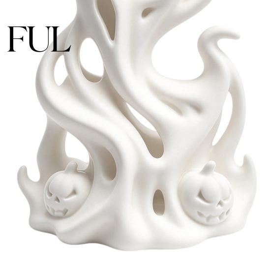 Creative Window Ornament Halloween Flame Ghost Figurine, 3D Printed Spooky Sculpture Fantasy Desktop Accessory with Pumpkins, Abstract Statue