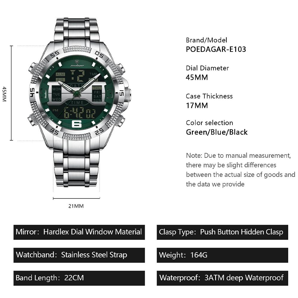 Casual Men's Watch 30m Waterproof Sports Military Dual Display Watch Quartz LED Digital Watches Relogios Masculino