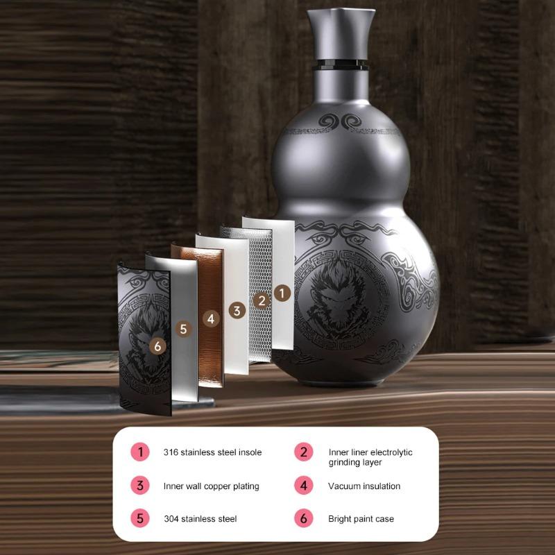 Dvouplášťová izolovaná nerezová láhev na vodu, Neprosakující konvička, Tykev Wu Kong, Studené a horké nápoje, 500 ml