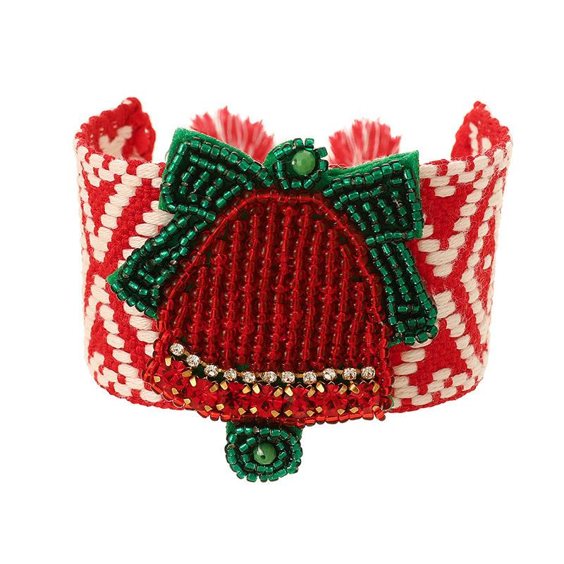 

Рождественская елка и пряничный человечек Санта-Клаус для мужчин и женщин, браслет с плетеным бахромчатым краем из рисовых бусин, регулируемый, красочный, праздничный, подарочный 02