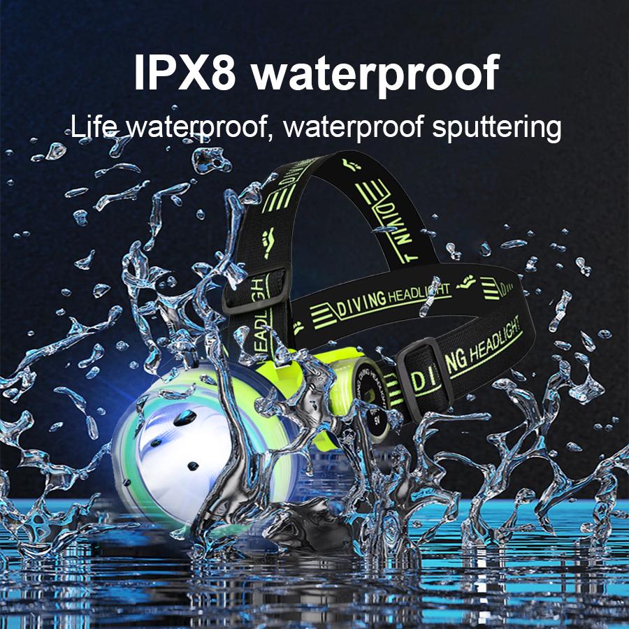 Professional Diving Headlamp Diving 100M Strong Light LED Headlight IPX8 Waterproof Scuba Head Lamp Amphibious Portable Lantern