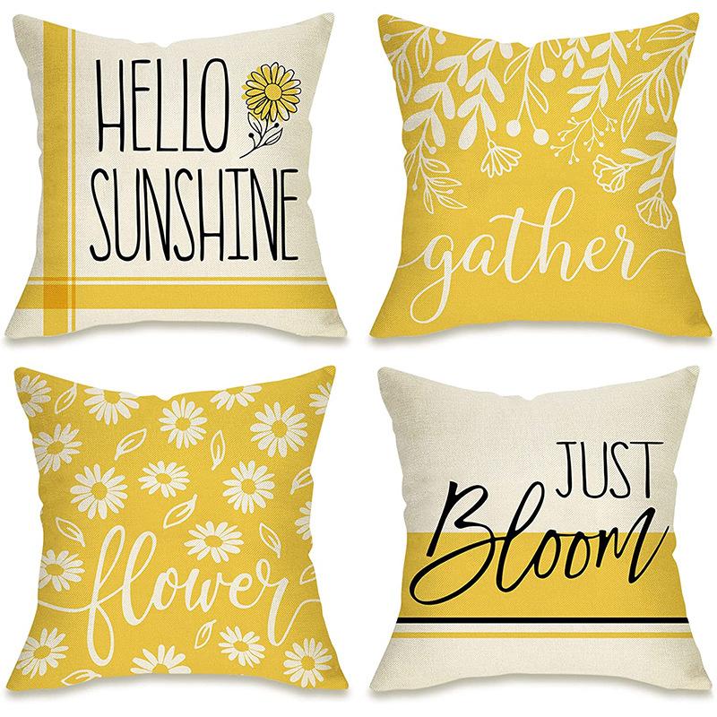 Summer Sunflower Pillow Case Linen Print Sun Flower Home Sofa Pillow Plant Flower Pillow