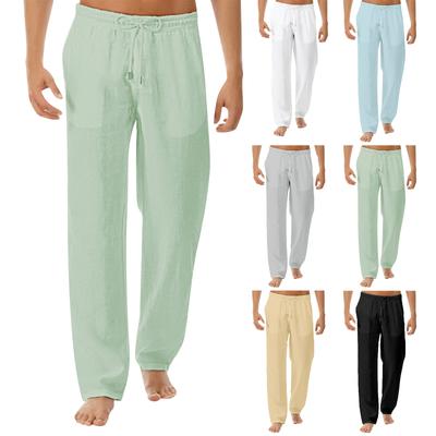 Men's Casual Loose And Comfortable Casual Pants Cotton Linen Solid Drawstring Trousers