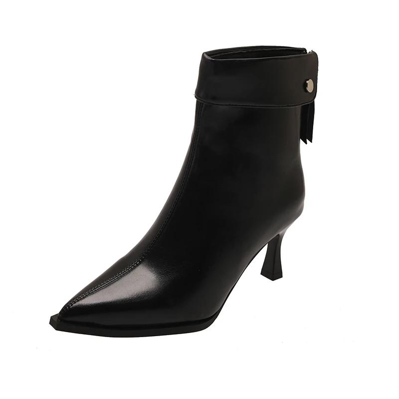 Shoes Female 2024 Ankle Women's Boots Plus Size Modern Boots Women Turned-over Edge Pointed Toe Thin Heels Back Zip Shoes Women
