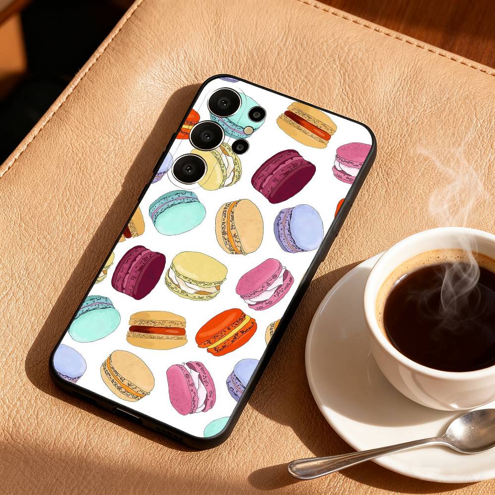 Leckeres Macaron Bunte Handyhülle Für Samsung S26,S25,24,23,22,30,21,10,9,Ultra,Plus,Lite,FE Weiche Schwarze Hülle