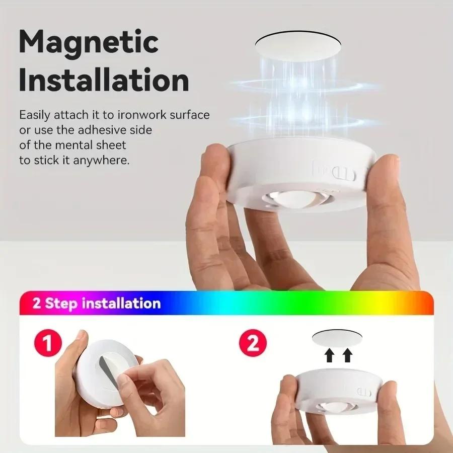 Night LED Light RGB 12 Color Wireless Cabinet Lamp Type-C Rechargeable Remote Control for Room Kitchen Cabinet Lighting