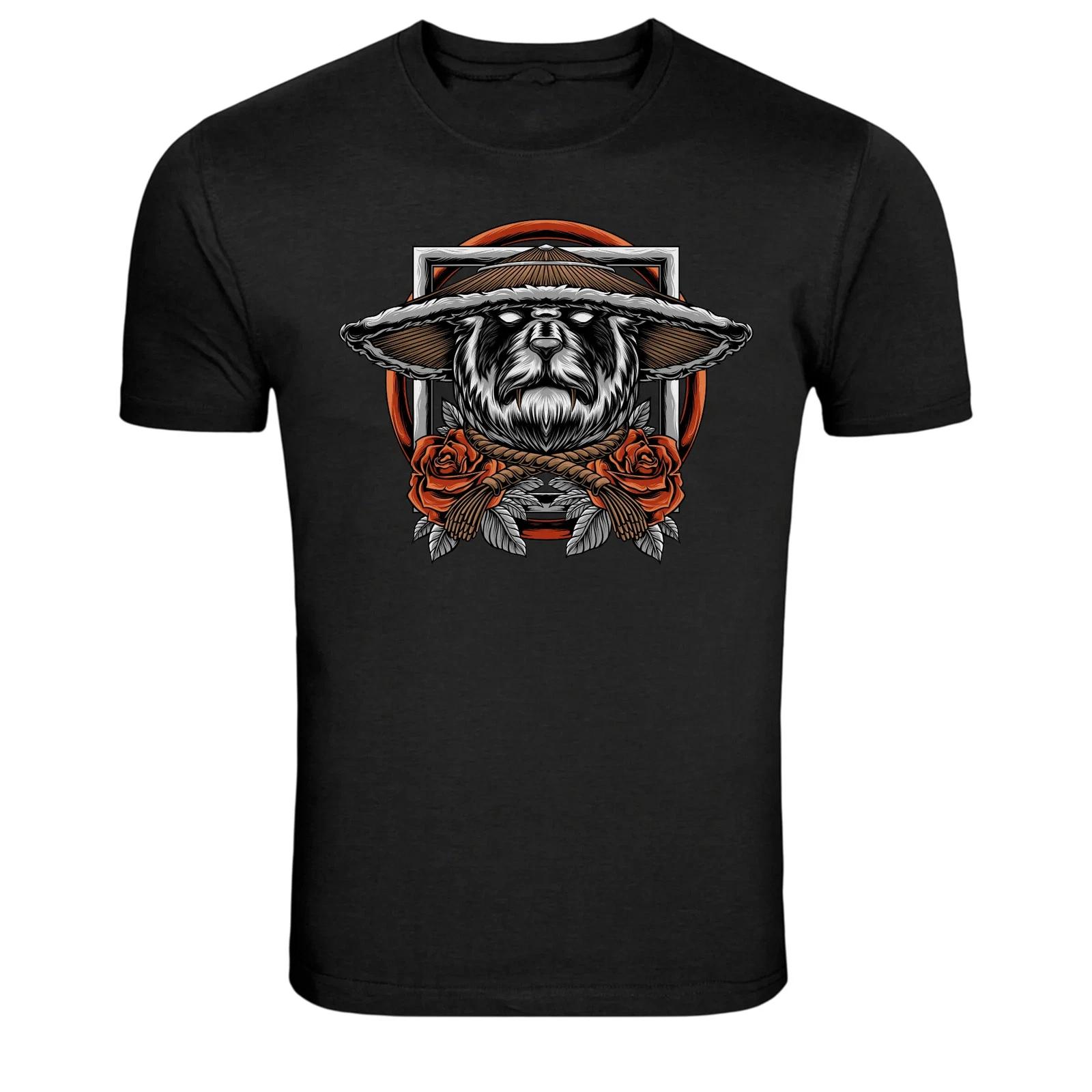 Samurai Panda With Hat Roses Graphic T-Shirt 2XL