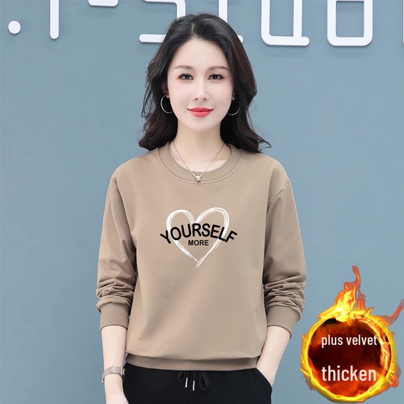 Women's Black Plus Velvet Sweatshirt: New Loose Fit for Autumn & Winter