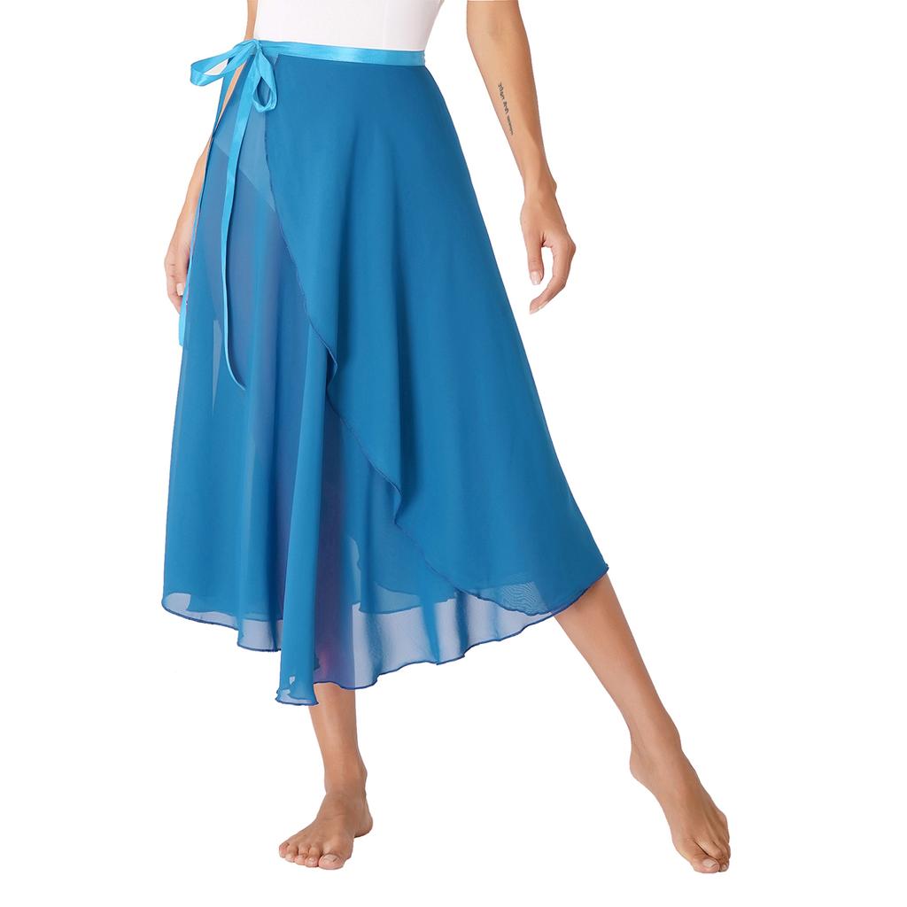 Womens Lace-Up Flowy Skirt Ballet Modern Dance Training Wrap Skirt Midi Skirts Beach Wear Cover Up
