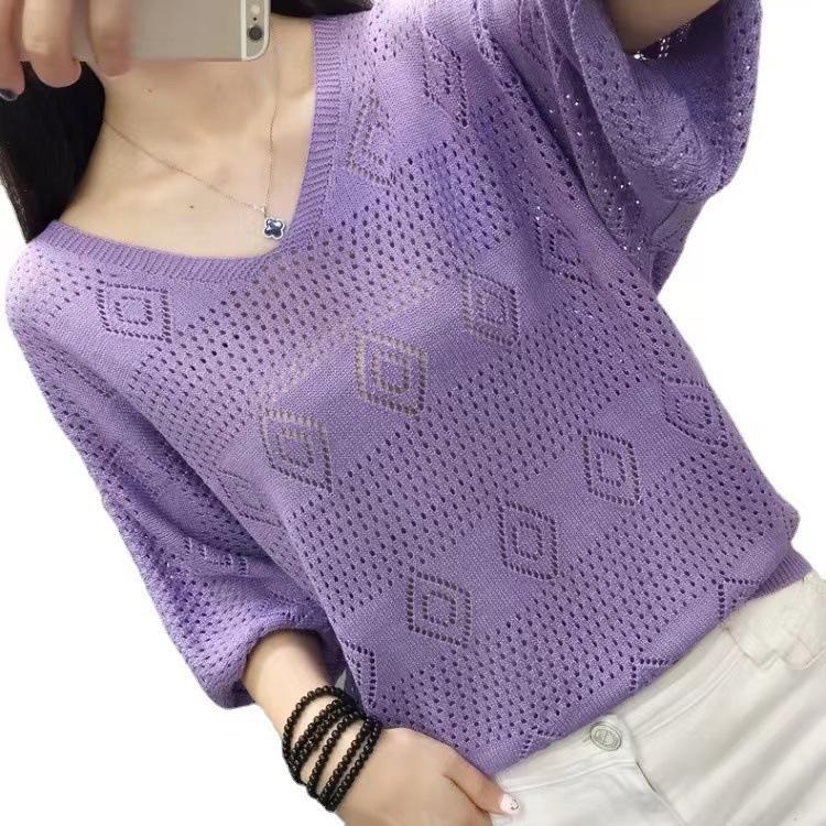

Свободный весенне-летний трикотажный свитер с V-образным вырезом и ажурной вязкой, женский, аутсорсинг, вирусные тренды, повседневный, топ с Бэтменом, женский, тонкий Average size 53-113 фиолетовый