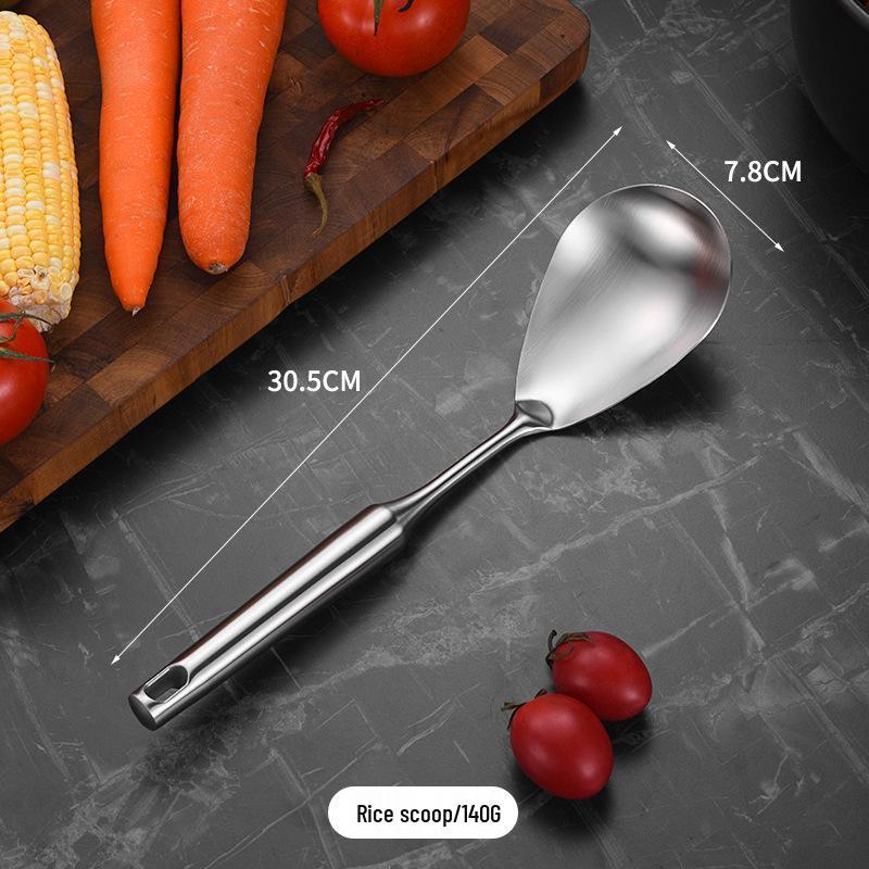Stainless Steel Kitchenware Set: Stand-up Spatula, Thickened Soup Ladle, Hollow Handle, Integrated Design