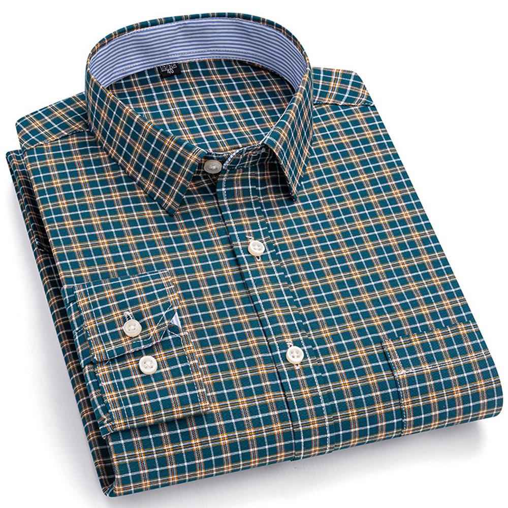 Men's Oxford Long Sleeve Shirt 100% Cotton Wrinkle Resistant & Breathable, Solid Plaid Striped Comfort Casual Button-down Shirts