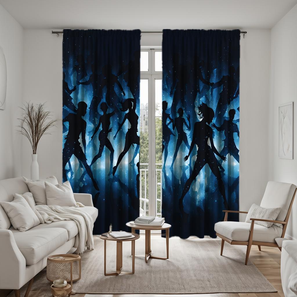 2pcs HD Decorative Curtain Two Dance Youth Blue Digital Printed Curtain Home Decoration Style Decoration Living Room Bedroom