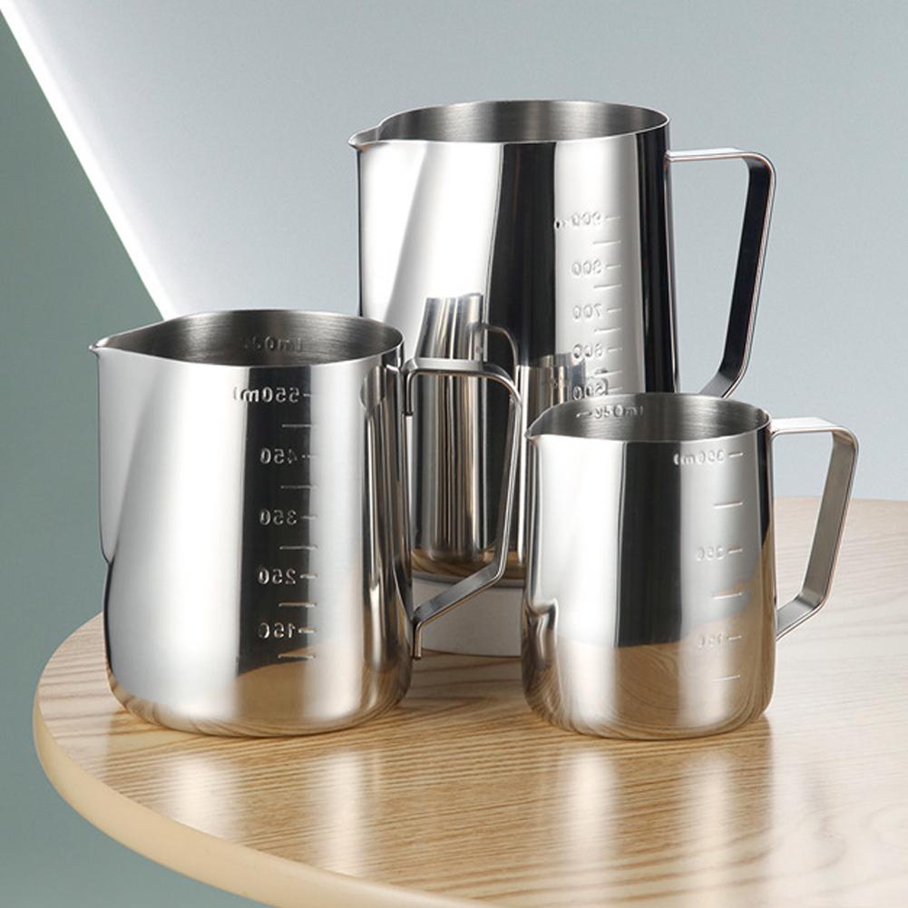 350/600/900ml Milk Frothing Jug Stainless Steel Coffee Milk Frothing Pitcher Jug with Scale Sharp Mouth Kitchen Cafe Accessories