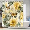 Floral Butterfly Waterproof Shower Curtain Home Decor Bathroom Decoration Printing Flowers Bath Mat Black Yellow Green Leaves Ba