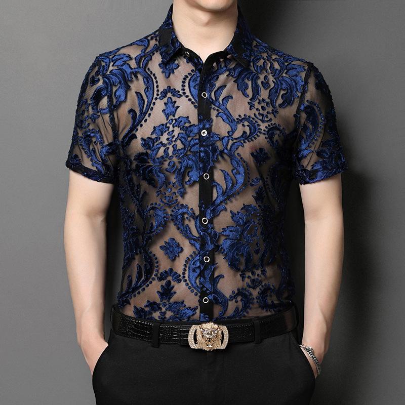 Men's Summer Ice Silk Short-Sleeve Shirt Thin Loose Fashion Casual Top