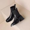Retro Knitted Tube Thick Heel Short Boots Women's Autumn and Winter New Square Head Soft Leather Thin Boots High Heel Elastic Socks Boots
