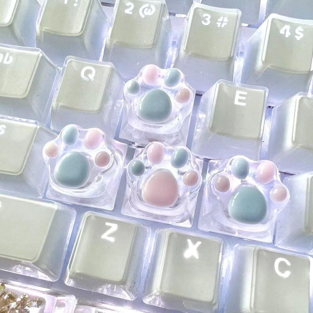 1/4 Pcs Translucent Cat Paw Keycap Resin ESC WASD Keycaps Cute Mechanical Keyboard Key Cap