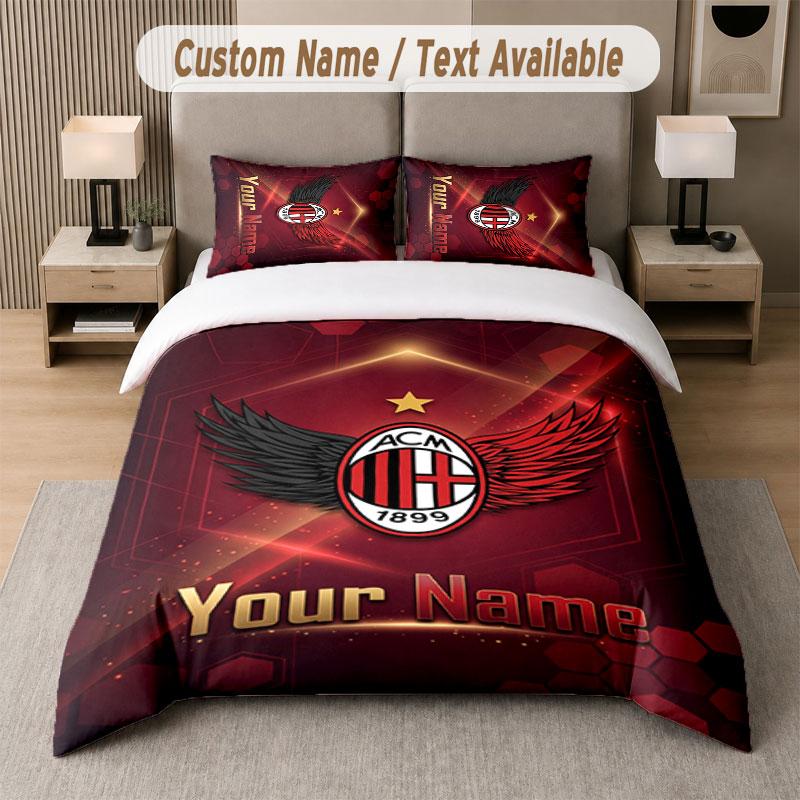 Custom Bedding Set AC Milan Pattern, Print Name Text 1 Duvet Cover Plus 2 Pillowcases Home Textile