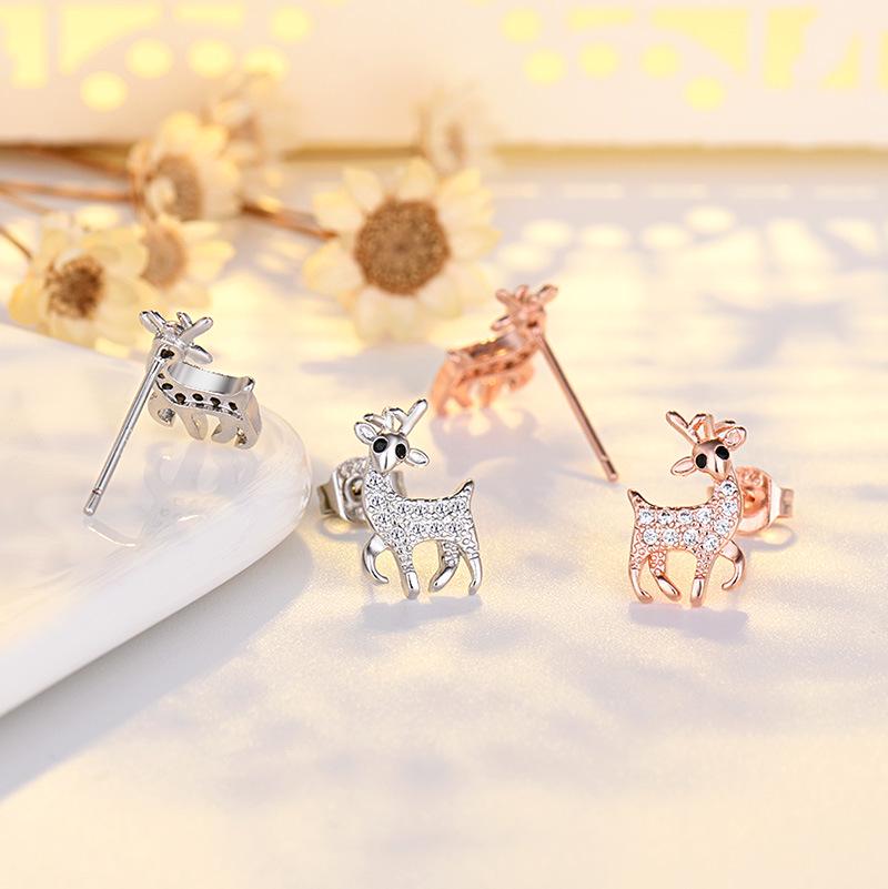 925 Silver Reindeer Antler Stud Earrings - Cute Korean Mori Style