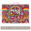 1 Wall Banner - Colorful Hippie Art Style with Flowers Rainbow and "PEACE • LOVE • GROOVY" Design
