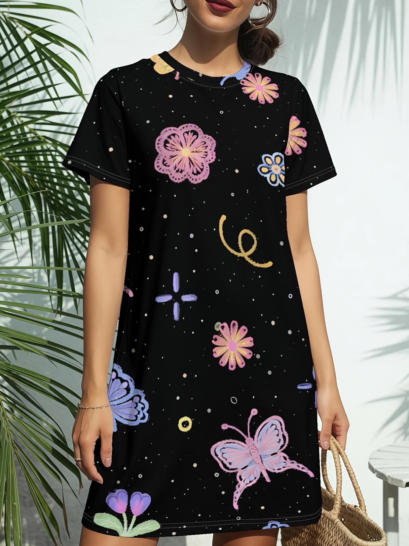 

Women s Star Night Sky Print Short Sleeve T-Shirt Dress - Round Neck Casual Short Dress with Star ; Night Sky. Spring Summer Blouse Dress Suitable for S дубильная кора