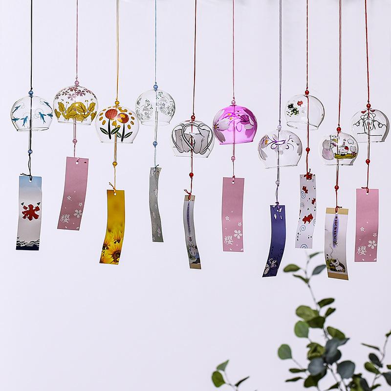 Japanese Style Cute Wind Chime Handmade Glass Painted Hanging Ornament Creative Gift for Girls