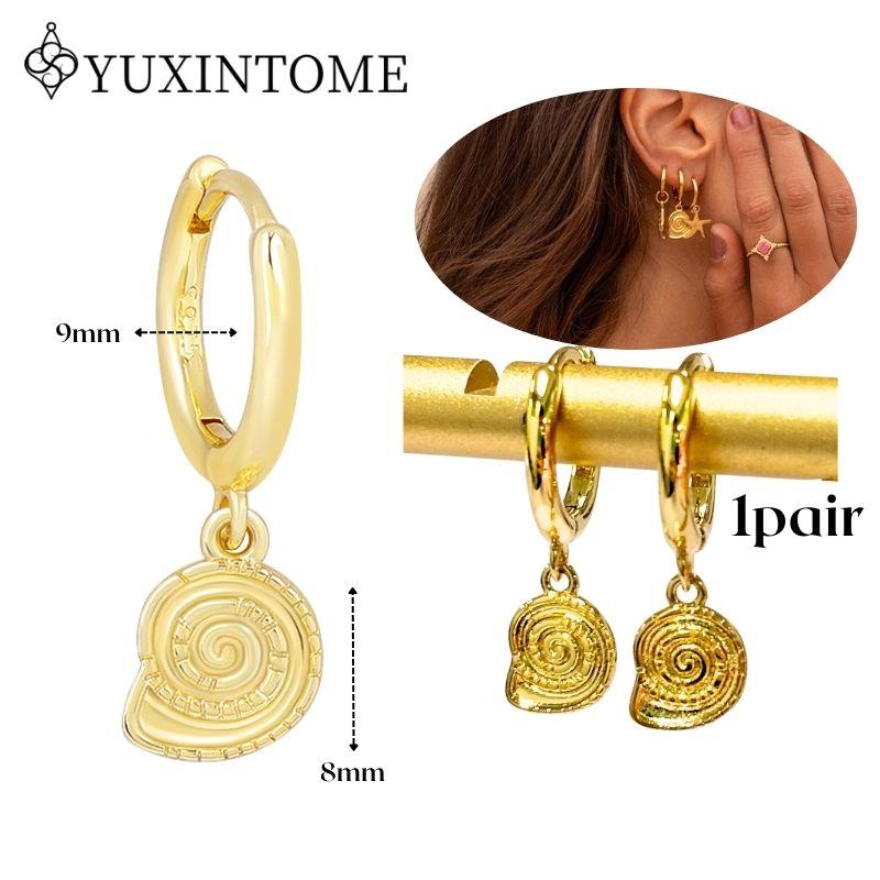 YUXINTOME 925 Silver Ear Needle Zircon Hoop gold Earrings For Women Square Plate Pendant Cutout Heart Earrings Fashion Jewelry