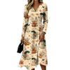 Women's Stylish Halloween Print Long Sleeve V-Neck Casual Dress with Pockets