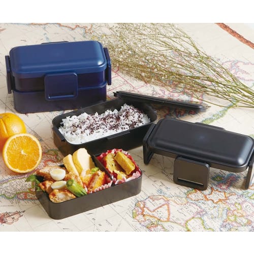 Skater Bento Box, Midnight Blue, 850ml, Antibacterial, Fluffy, 2 Tiers, Large Capacity, For Men, Made in Japan, PFLW9AG-A