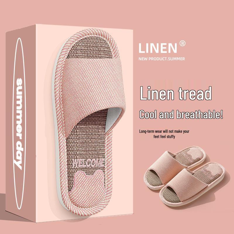 Women's Linen Slippers, Breathable Soft Sole, Silent & Non-slip, Indoor Sandals for Spring/Autumn, Unisex Home Use.