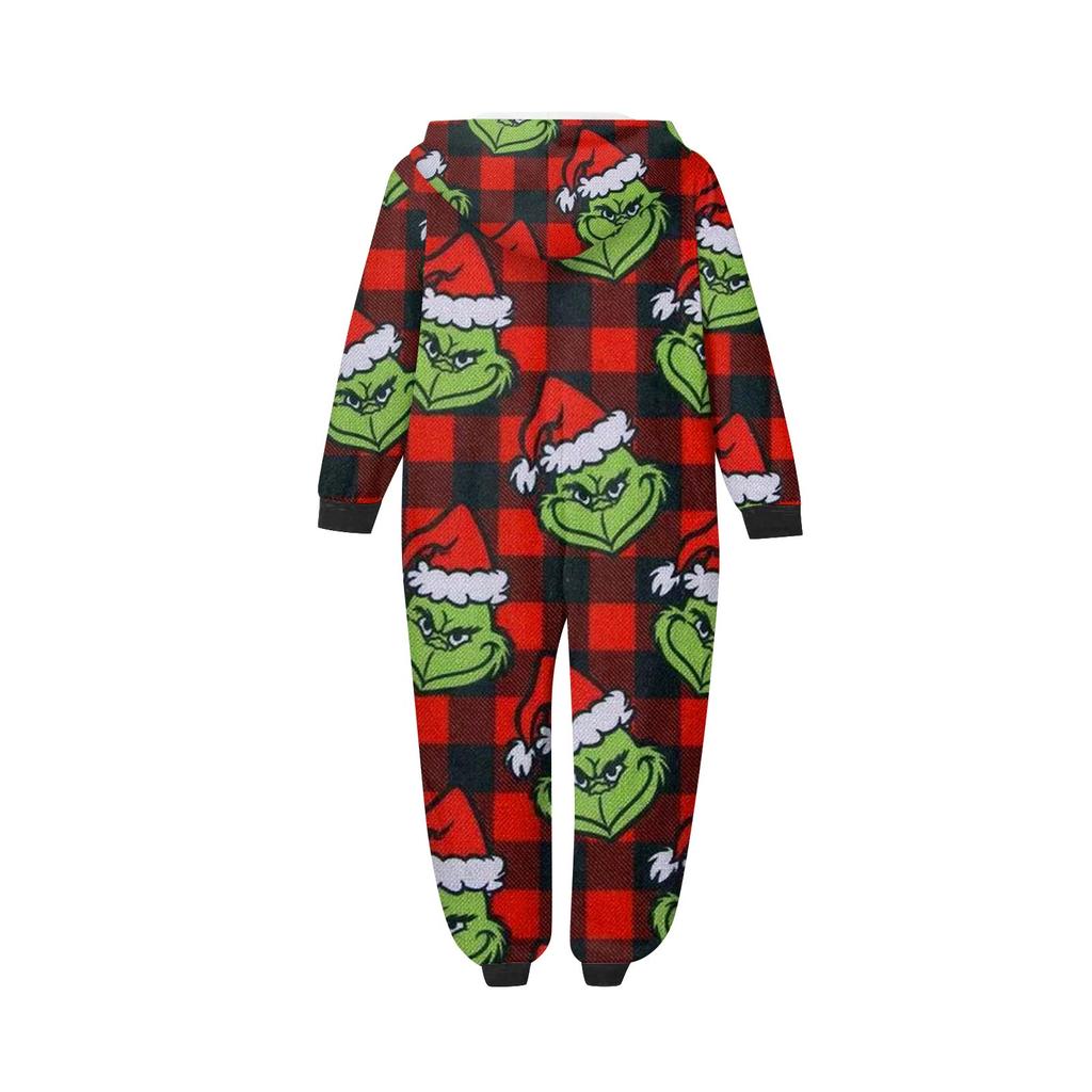Parent-Christmas Printed Parent-Child Hooded Zip One-piece Homewear