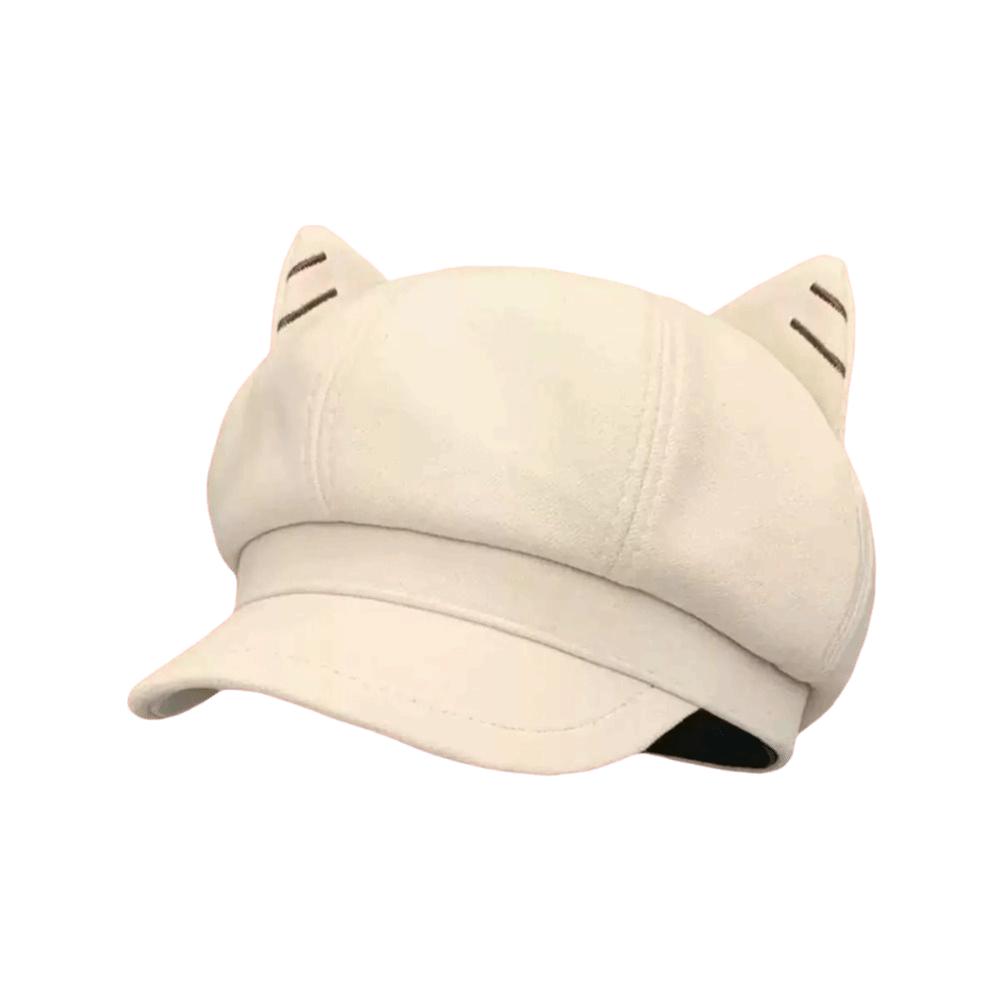 Solid Color Cat Ear Hat Woolen Octagonal Cap Fashion British Beret Hat  Autumn Winter