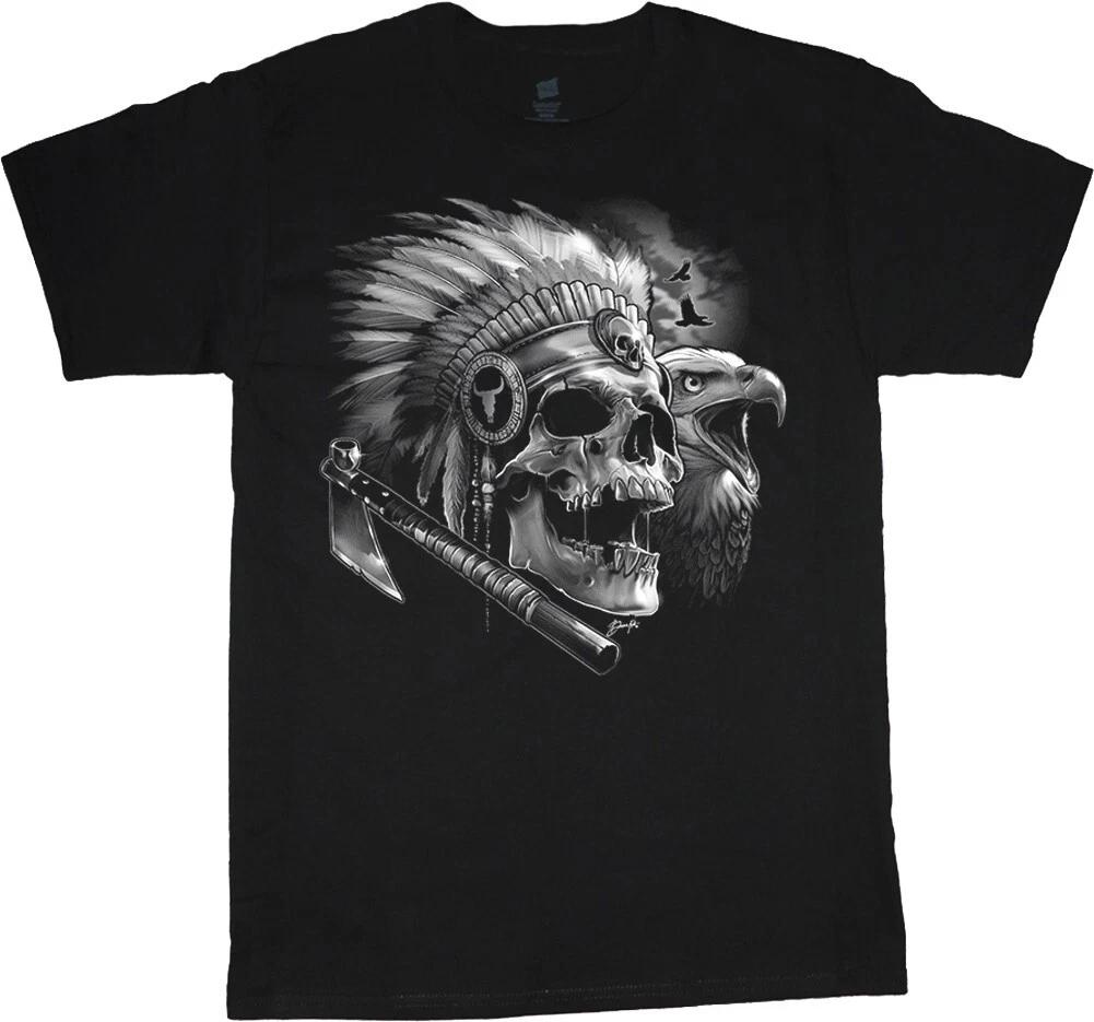 Indian Skull T-shirt Eagle NAtive American Chief Clothing Apparel Mens XL