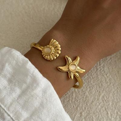 Stainless Steel Starfish Conch Opening Bracelets For Women Men Summer Beach Metal Shell Crab Spiral Turtle Star Bangle Jewelry