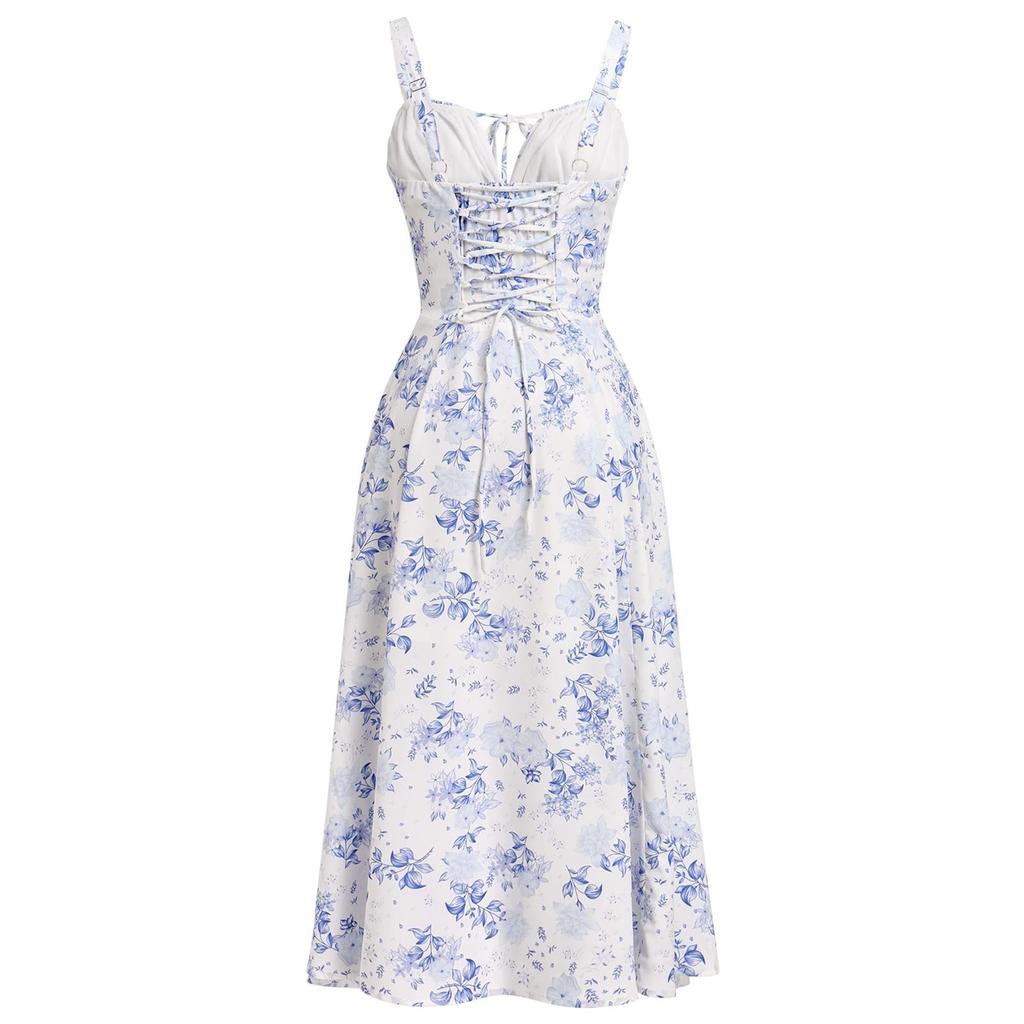 Ärmelloses Boho-Kleid für Damen, lässig locker sitzendes Sommer-Sonnenkleid mit Blumendruck