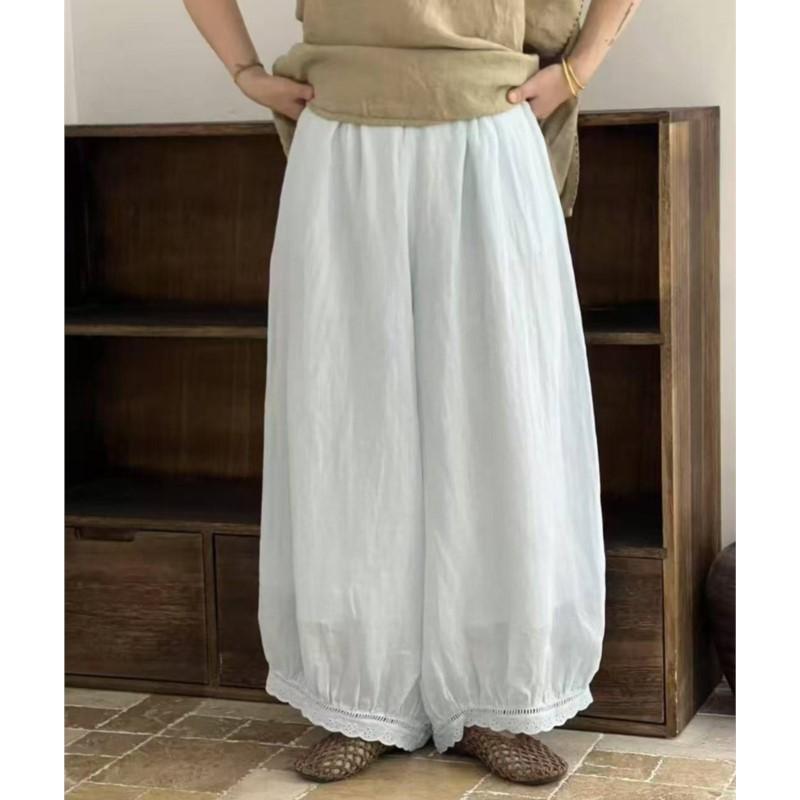 Johnature Fall Slacks Women Patchwork Lace Solid Color Loose Simple Harem Ankle-length Pants