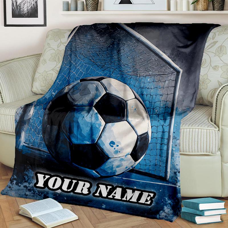 1PC Custom Name Soccer Ball Goal flannel blanket versatile, all-season throw suitable for the living room, bedroom, camping, travel, and gift