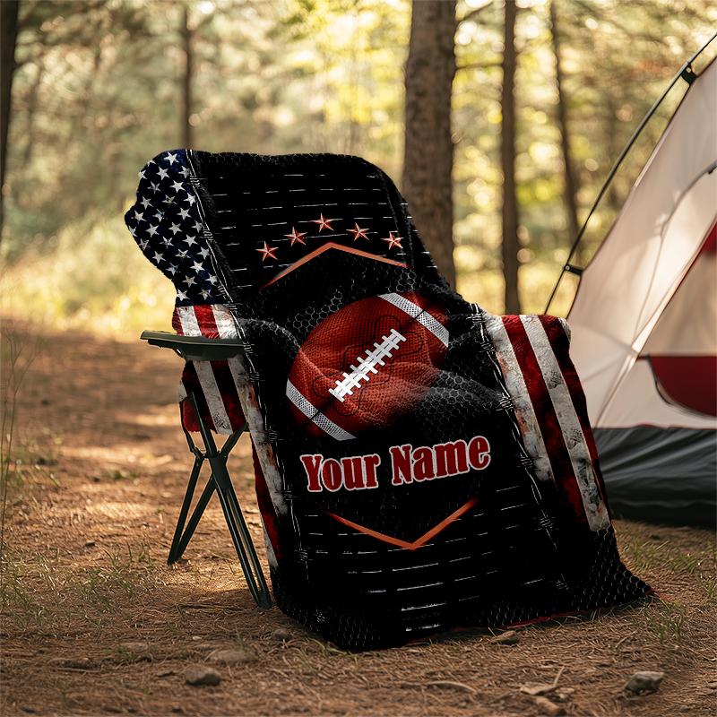 1PC Custom Name American Football Emblem outdooor Flannel blankets Patterns Throw Blanket All-Season Soft Gift for Couch, Bed, Camping gifts