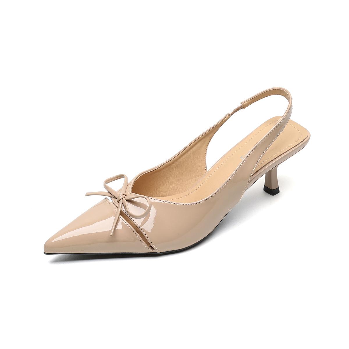 

French Pointed-toe High Heels Women s Thin Heels Fairy Style Bow Shoes and Open-back Sandals 34 телесный