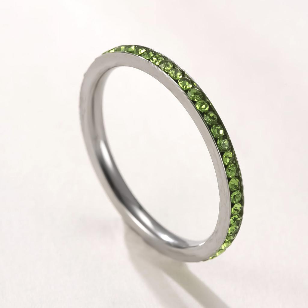 Simple Trendy Colorful Rhinestones Stackable Rings for Men Women Couple Stainless Steel Lucky Birthstone Birthday Gifts Jewelry