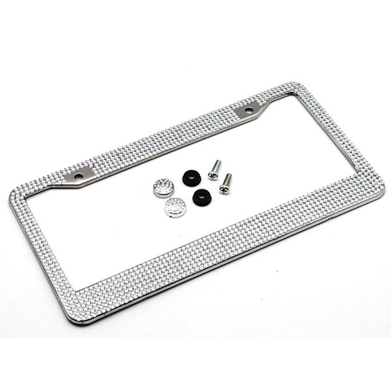 License Plate Holder Stainless Steel License Plate Frame Bling Rhinestone Front Rear License Plate Frame