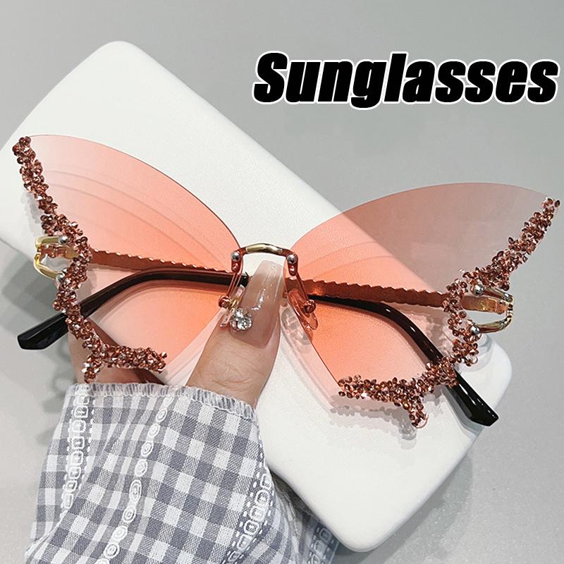 

Diamond Shiny Butterfly Sunglasses Luxury Punk Rhinestone Sun Glasses Men Trends Outdoor Shades Female Eyewear UV400 Goggles