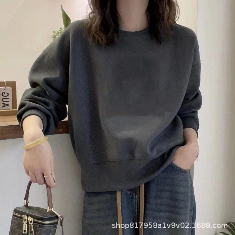 Autumn European Style Minimalist Solid Design Hoodie Women Winter Loose Versatile Top