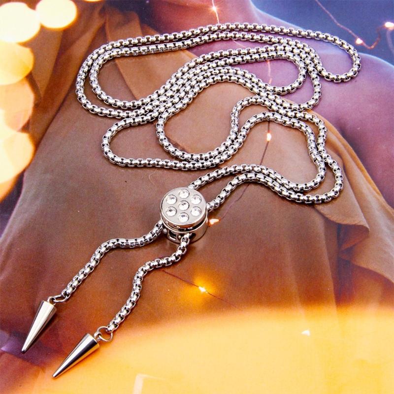 Geometric Designs Titanium Necklace Adjustable Chain and Cubic Zirconia Accent Clavicle Chain for Fashion Women