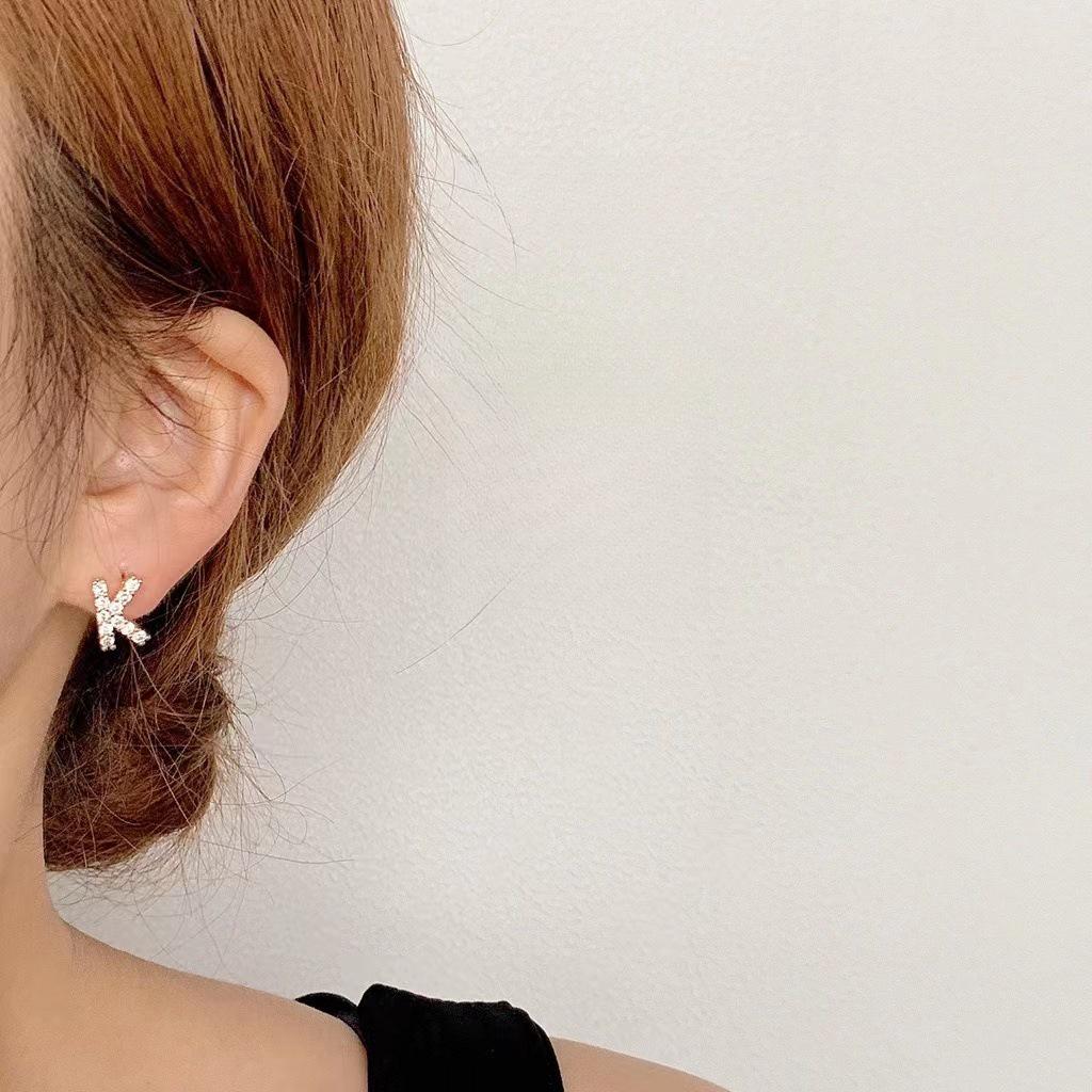 Korean Micro-Diamond Trendy Letter Stud Earrings: Elegant, High-End Accessories for Women's Unique Style.