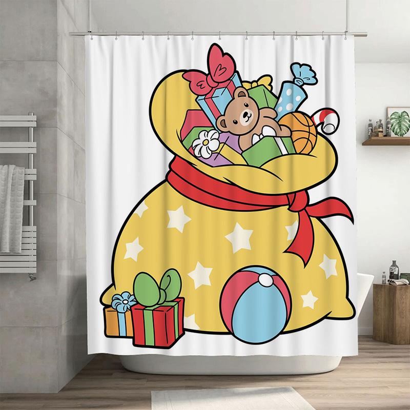 

Tu Cute Bear Gift Holiday Shower Curtain Set Waterproof Bathroom Decor Festive Xmas Pattern Backdrop Modern Style W60H190(CM)-1 Pcs