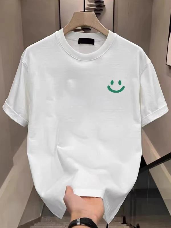 2026 Spring Summer Pure Cotton Creative Simple Tshirt Fashionable Smiling Face Print Round Neck Short Sleeved Shirt