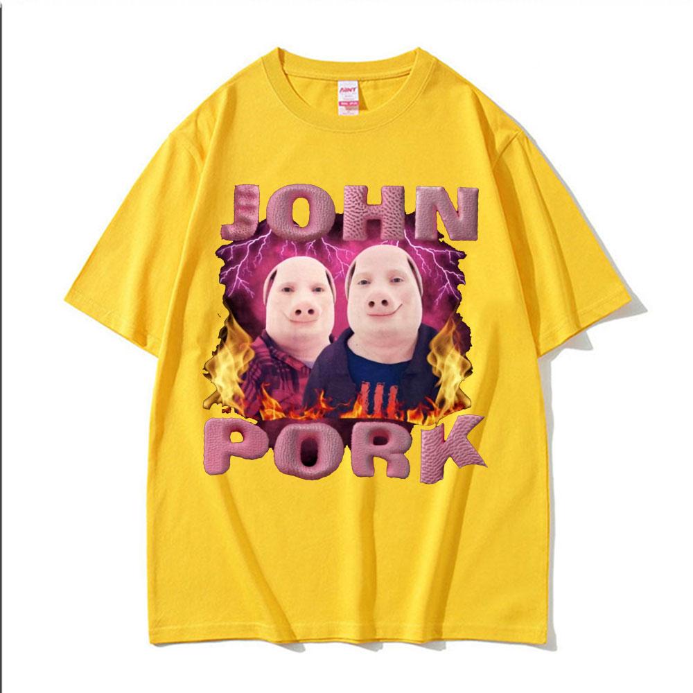 John Pork Meme Maiale Divertente Grafica Maglietta Unisex Abbigliamento Donna Hip Hop Moda Magliette Casual Umorismo Girocollo Magliette di Alta Qualità